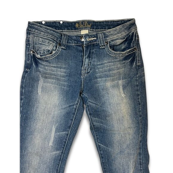 Red Rivet Womens Distressed Straight-Leg Jeans Size 7 Blue Denim With Back Pocke - Picture 4 of 7